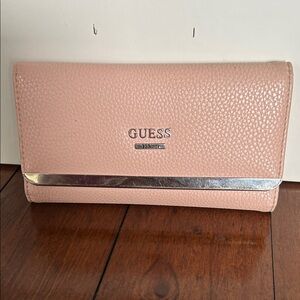 GUESS Pink Pebbled Wallet with Silver Accent